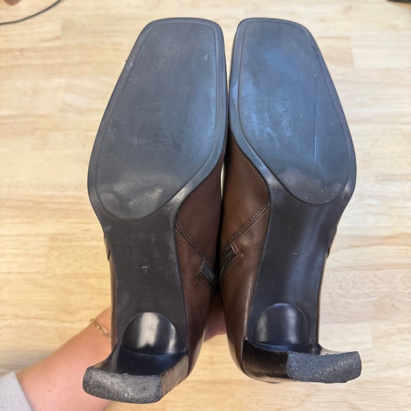 Bandolino B-Urbane Brown Leather Square Toe Block Heel Ankle Boots Womens 7M - Picture 7 of 7